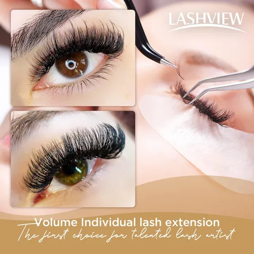 Vista 5 de LASHVIEW - Extensiones de pestañas individuales de seda de imitación de visón de 0.07mm de grosor y rizado C de 8-15mm de volumen mixto