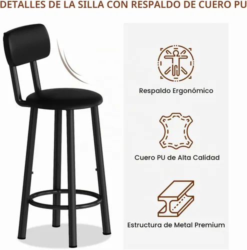 Vista 8 de DKLGG Juego de mesa de comedor para 2, mesa de pub de altura de mostrador con 2 taburetes de bar de PU de respaldo ancho y 3 estantes de Negro