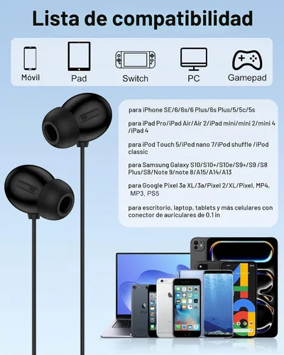 Vista 7 de Auriculares con cable, auriculares Jack de 0.138 in con cable, auriculares de Apple intrauditivos con micrófono, cancelación de ruido con cable
