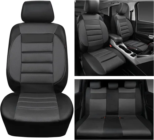 Vista 5 de CAR PASS Juego completo de fundas de asiento de automóvil de cuero con soporte lumbar de espuma 3D, fundas de asiento automotrices de malla de aire