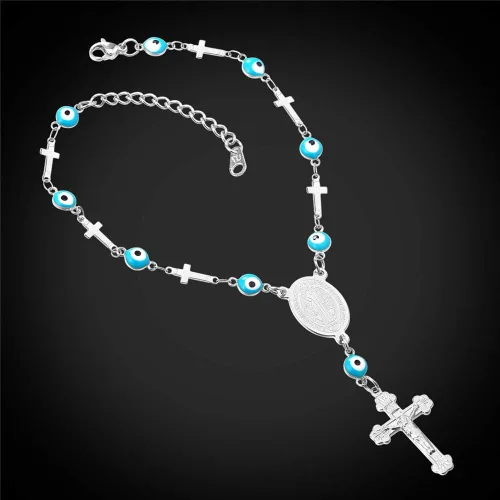 Vista 5 de U7 Christian Bracelets Stainless Steel 18K Gold Plated Cross Bracelet, Saint Bendict Bracelet, Rosary Bracelets for Men Women