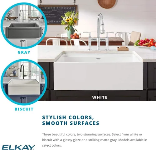 Vista 6 de Elkay SWU1517WH - Fregadero de barra de montaje inferior de arcilla refractaria de 16-7/16" x 18-15/16" x 9-1/16", color blanco