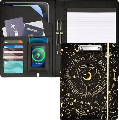 Vista 16 de Portafolio Folio Carpeta Portafolio con Bloc de Notas-Bolsillo Portatarjetas de Visita Marrón Imitación PU Cartera