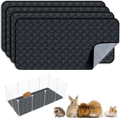 Vista 11 de FunFurry Forro lavable para jaula de conejillo de indias, paquete de 4 almohadillas reutilizables y lavables, ropa de cama impermeable para Azul
