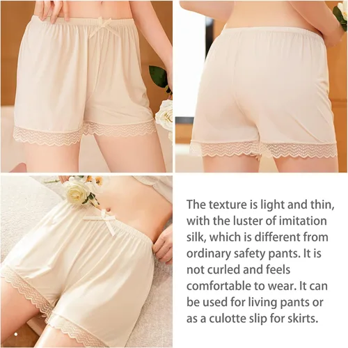 Vista 3 de 3 piezas de pantalones cortos de satén con lazo de encaje para mujer, culottes debajo de los vestidos, medias se desliza debajo de los vestidos