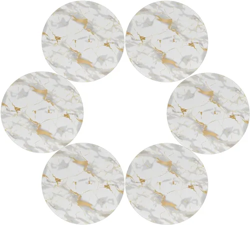 Vista 7 de Round Placemats Set of 1, White Marble Print Gold Texture Heat Resistant Washable Place Mats Table Mat for Kitchen Dining Party