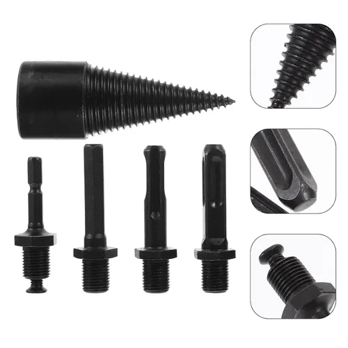 Vista 9 de 5pcs Wood Splitter Drill Bit Set, Steel Cone Firewood Splitter Bits for Electric Drill, Carpenter Woodworking Tool for Home and Outdoor Log Splitting