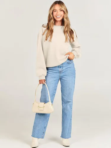 Vista 9 de ANRABESS - Sudaderas de vellón de mujer, cuello redondo, de gran tamaño, bonitas, para otoño e invierno, para estudiantes de preparatoria, jóvenes