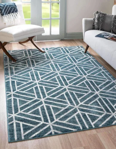 Vista 14 de Unique Loom Matrix Trellis Collection - Alfombra de área, diseño (2 pies x 6 pies 1 pulgada, color azul/marfil)