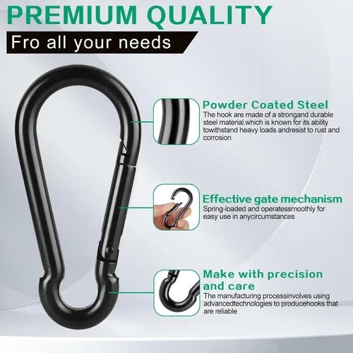 Vista 6 de Mosquetones de resorte con mosquetón, conector de cuerda resistente, clips de mosquetón pequeños de enlace rápido para interiores y exteriores