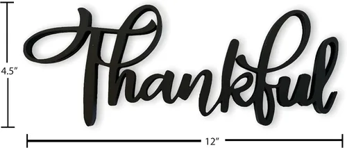 Vista 4 de Letrero de madera negra con texto en inglés "Thankful" (Thankful)