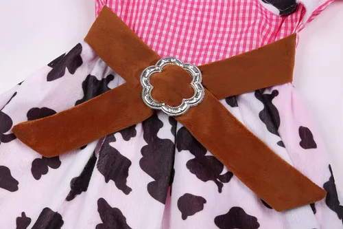 Vista 5 de Disfraz de vaquera para niñas, vestido de vaquera occidental de Halloween con sombrero de vaquero rosa
