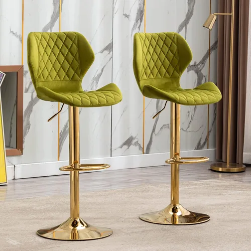 Vista 9 de Juego de 4 taburetes de bar color beige, sillas giratorias de altura de mostrador con respaldo de terciopelo, taburetes de isla de cocina para bar