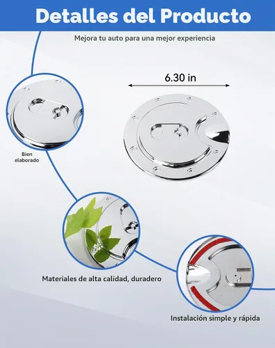 Vista 5 de Cubierta para tapa de puerta de tanque de llenado de gas de combustible Dodge Ram 2010-2017, tapa de tanque de gas cromada, cubierta de puerta