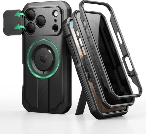 Vista 29 de Dexnor - Funda para iPhone 12 & iPhone 12 Pro con tapa deslizante para cámara, soporte ajustable y protector de pantalla integrado, carcasa
