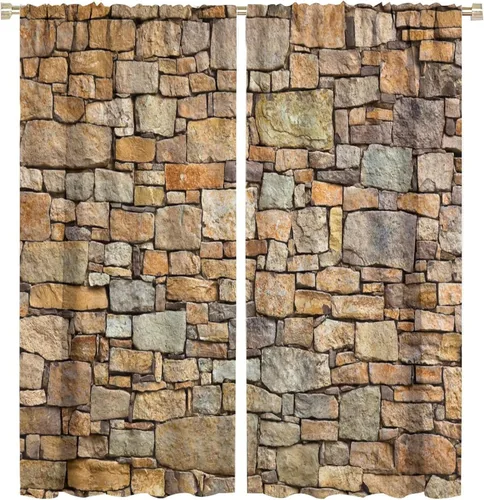 Vista 48 de Cortinas opacas para pared de ladrillo, rústicas, para pared de ladrillo, naranja y rojo, impresión artística para sala de estar, dormitorio