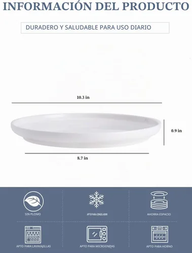 Vista 2 de Kanwone Plato de porcelana de 10 pulgadas, blanco, apto para microondas y lavavajillas