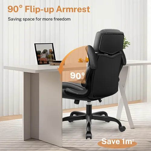Vista 3 de Office Chair Flip Up Arms, Executive Leather Office Chair Ergonomic Desk Chair with Lumbar Support, Adjustable Headrest, Computer Chair Home Office