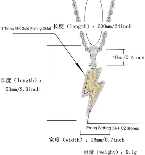 Vista 6 de KMASAL Jewelry Iced Out Lightning Pendant Necklace 18K Gold Plated Bling CZ Simulated Diamond Hip Hop Rapper Chain Necklace for Men Women