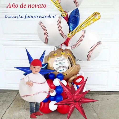 Vista 9 de Kit de arco de guirnalda de globos de béisbol de 150 piezas, globos de papel de aluminio rojos, azules, blancos, plateados y con estrella de bate
