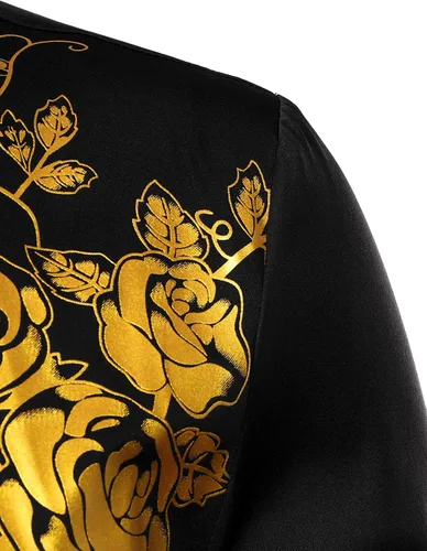 Vista 4 de ZEROYAA Camisas de vestir de manga larga con botones y estampado floral de rosas para hombre