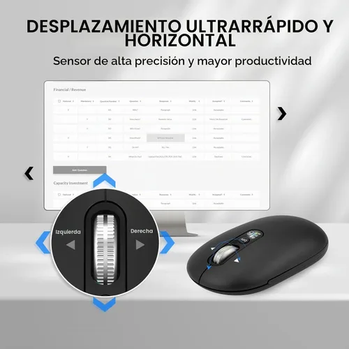 Vista 3 de Ratón Bluetooth inalámbrico, USB + BT × 2, Slim Pebble Multi Device Small Travel Ratones de viaje, Metal 4 Way Super Scrolling, ± 3000 DPI, 8