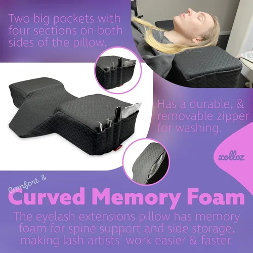 Vista 5 de Almohada de pestañas para extensiones de pestañas - Almohada de cama de espuma viscoelástica curvada, reposacabezas ergonómico con soporte