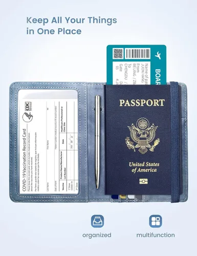 Vista 6 de Mymazn Portatarjetas de pasaporte y vacunación Combo de portatarjetas para pasaporte y cartera de viaje con tarjetero de vacunación, funda