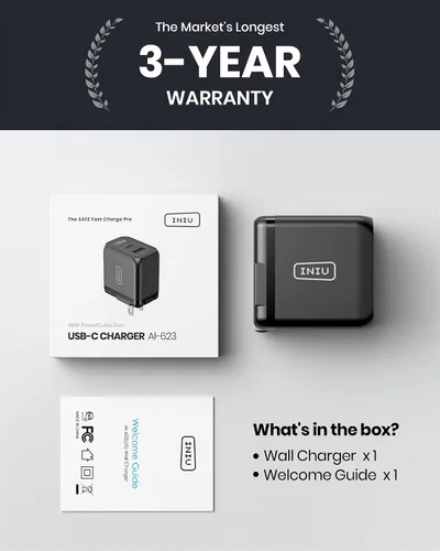 Vista 13 de Cargador USB C, INIU de 2 puertos y 45 W, cargador súper rápido tipo C, mini cargador de pared PD PPS USB C plegable de GaN Tech para Samsung Galaxy