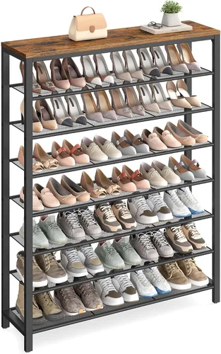 Vista 13 de VASAGLE Zapatero de 4 niveles, organizador grande de almacenamiento de zapatos para armario, entrada, 15-20 pares, con 3 estantes de malla metálica