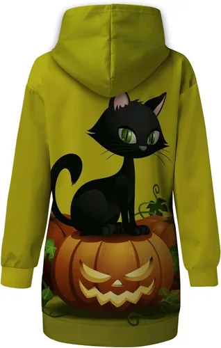 Vista 4 de Vestido de Halloween para mujer estampado de sudadera con capucha para otoño e invierno