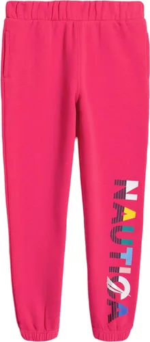 Vista 4 de Nautica Pantalones deportivos con logotipo para niña, pantalones deportivos de forro polar con puños acanalados y bolsillos laterales funcionales