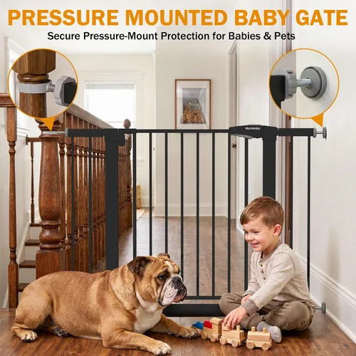 Vista 3 de Puerta de bebé para escaleras, puerta de perro con cierre automático de 29.7-43 pulgadas para puertas y pasillos, puerta para mascotas montada a
