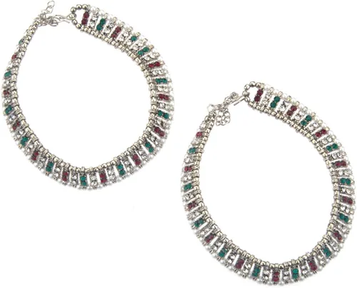 Vista 6 de Efulgenz Joyas indias oxidadas – Par de tobilleras y pulseras para mujer – Joyas de pie de perlas de cristal oxidadas boho Multi