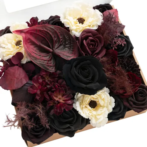 Vista 20 de Ling's moment Combo de flores artificiales de boda, caja de vegetación falsa para ramos de bricolaje, centros de mesa, decoración de espuma de rosa