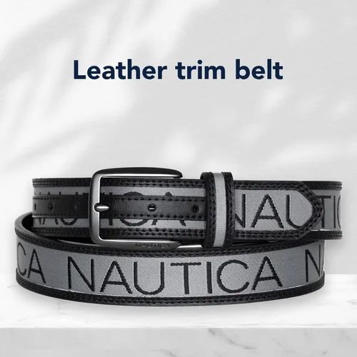 Vista 3 de Nautica Mens Signature Logo Ribbon with Leather Trim Belt