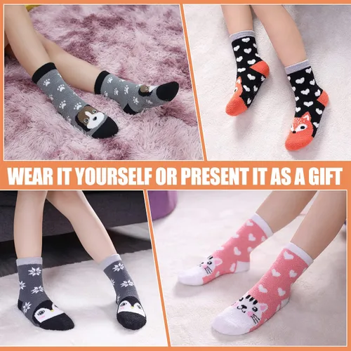 Vista 2 de Color City Calcetines antideslizantes para niños y niñas con agarres, antideslizantes, acogedores, esponjosos, cálidos para invierno