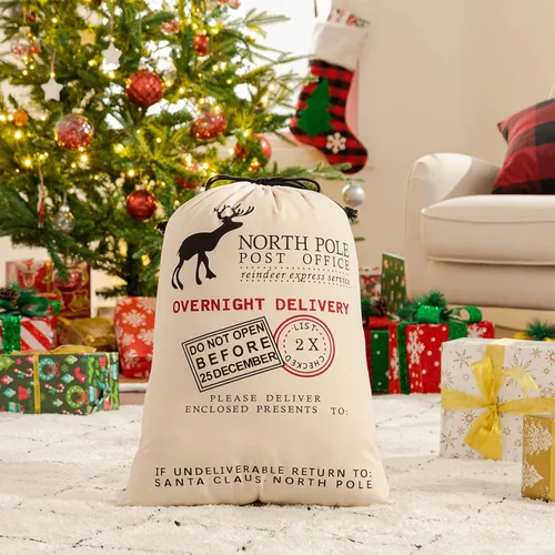 Vista 6 de HBlife Saco de lona de Papá Noel, bolsas grandes de Papá Noel de 19.7 x 27.6 pulgadas para regalos, sacos de Navidad personalizados para regalos