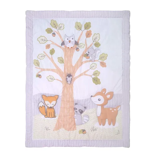 Vista 4 de Sammy & Lou Friendly Forest - Juego de ropa de cama para cuna de bebé de 4 piezas, incluye edredón, sábanas bajeras para cuna neutrales, falda