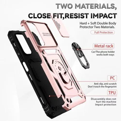 Vista 3 de Para Redmi Note 11 (4G)/Redmi Note 11S con protector de pantalla de vidrio templado y cubierta de cámara deslizante, anillo magnético Soporte de Oro