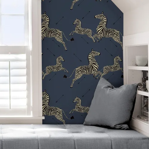 Vista 5 de Scalamandre SCS3870 Denim Zebra Safari - Papel tapiz autoadhesivo, color azul