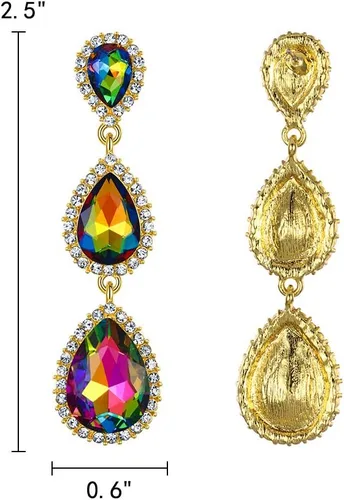 Vista 50 de EleQueen Pendientes de cristal austriaco en tono dorado para mujer, forma de pera de 2.5 pulgadas, color esmeralda