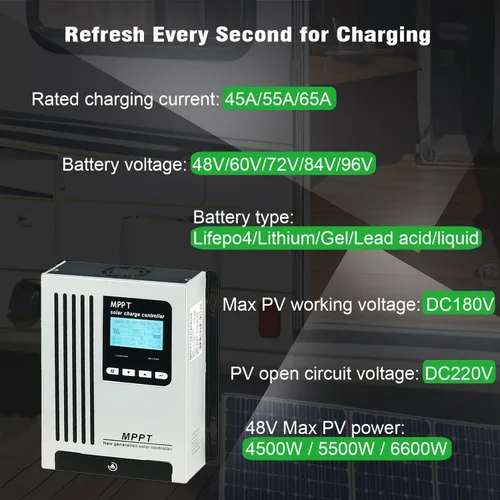 Vista 2 de 96V 45A MPPT cargador solar 48V 60V 72V regulador de energía solar DC180V PV entrada 4500W para sistema solar fuera de la viga gel sellado AGM