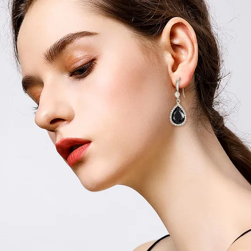 Vista 2 de EVER FAITH Aretes colgantes de boda para novia, elegantes aretes de gancho de pez de circonita cúbica con circonita cúbica para fiesta