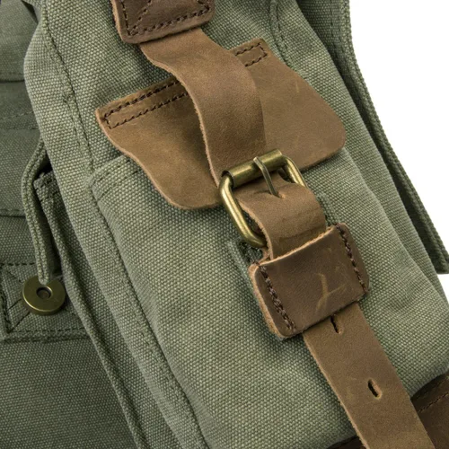 Vista 7 de morral de cuero y lona para computadora portátil + morral de lona para cámara Dslr Slr, Verde ejército), 3323830