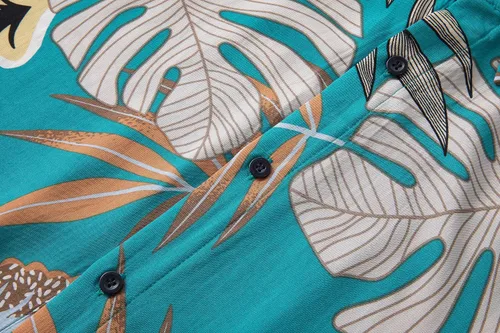 Vista 4 de Atwfo Conjunto de camisa hawaiana y pantalón corto para hombre, conjunto de 2 piezas para vacaciones, casual, con botones, playa, trajes florales