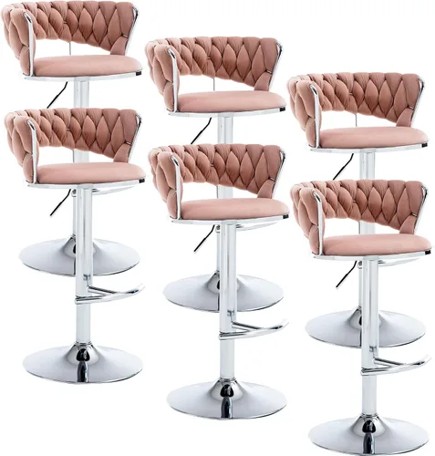 Vista 14 de Juego de 2 taburetes de bar de terciopelo giratorios con base de metal dorado, taburetes de bar modernos de altura de mostrador para cocina, pub