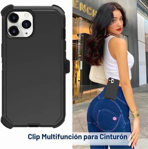 Vista 6 de Funda para iPhone 11 Pro Max con funda de clip para cinturón, 2 protectores de pantalla, protección contra caídas de grado militar, cuerpo completo
