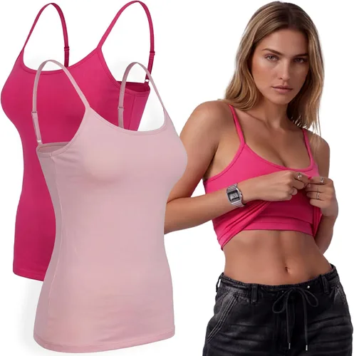 Vista 23 de Emmalise Camiseta de mujer con brasier integrado, soporte de tela sin varillas, camisola corta