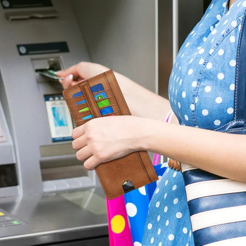 Vista 8 de FINTIE Cartera Delgada Porta Tarjetas de Crédito Monedero, Estuches para Tarjetas de Negocios con Bloqueo RFID y Bolsillo con Cremallera